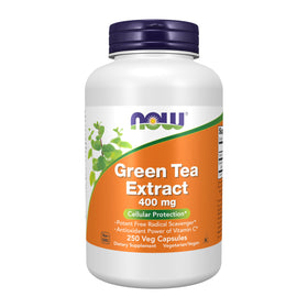 NOW Foods Extrait de Thé Vert 400 mg avec Vitamine C, 250 gélules végétales, vue avant