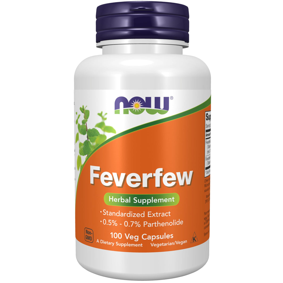 NOW Foods Feverfew boîte de 100 gélules végétales vue de face