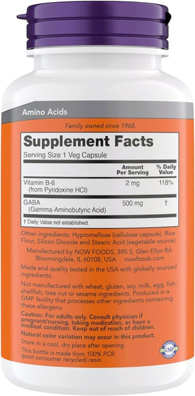 NOW Foods GABA 500 mg 300 capsules arrière