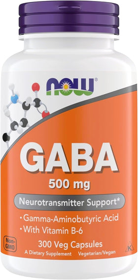 NOW Foods GABA 500 mg 300 capsules végétariennes face