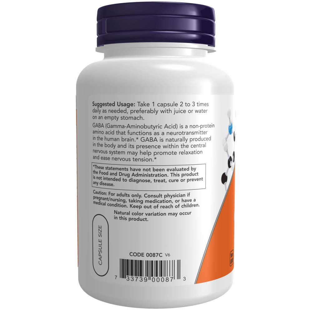 NOW Foods Gaba 500mg 100 capsules côté