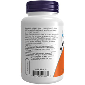 NOW Foods Gaba 500mg 100 capsules côté