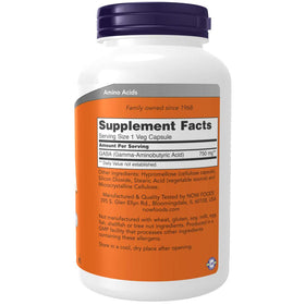 NOW Foods GABA 750 mg 200 capsules végétales, vue arrière