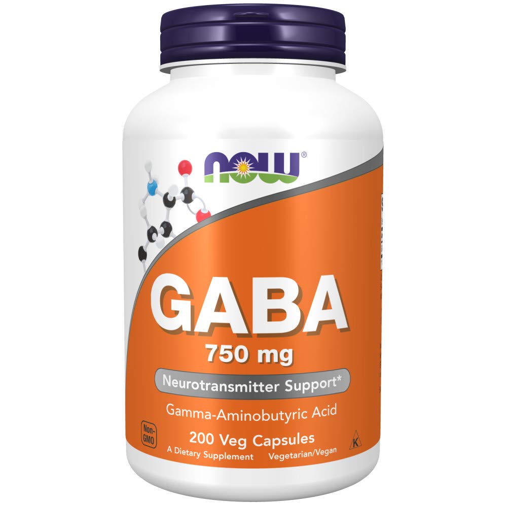 NOW Foods GABA 750 mg 200 capsules végétales, vue de face