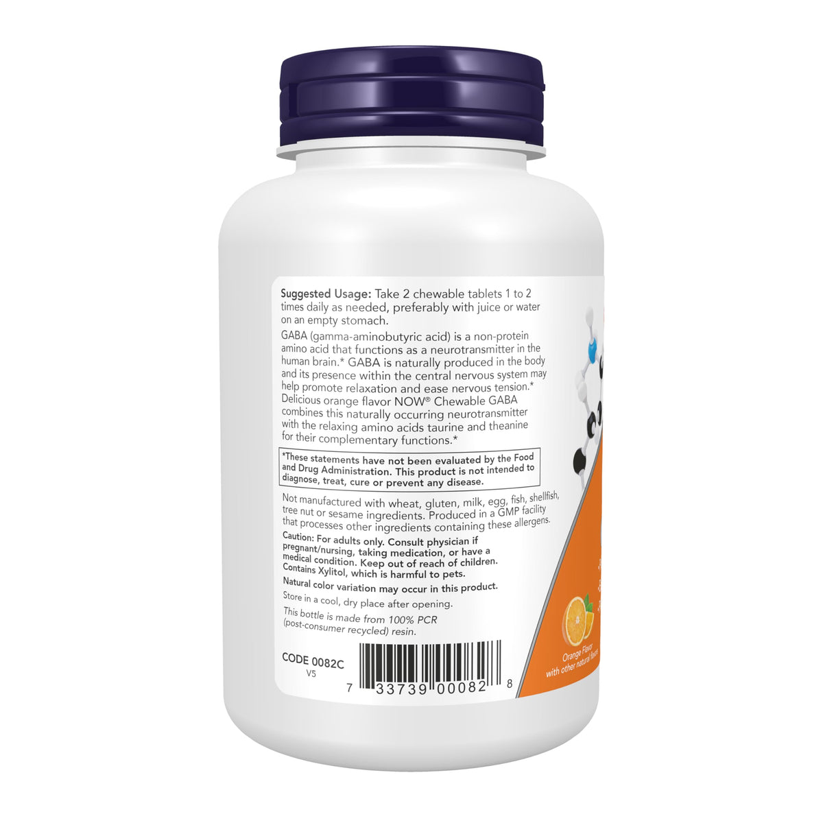 NOW Foods GABA 90 Chewables Saveurs Orange côté