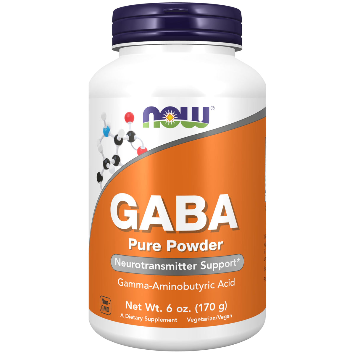 NOW Foods GABA Poudre 6 oz vue avant avec étiquette