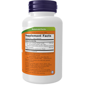 NOW Foods Ginkgo Biloba 120 mg capsules végétales sur fond blanc