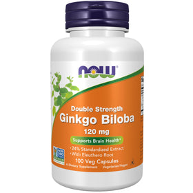 NOW Foods Ginkgo Biloba 120 mg Double Force 100 Capsules Végétales vue de face