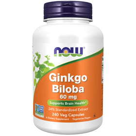 NOW Foods Ginkgo Biloba 60 mg 240 capsules végétales vue de face