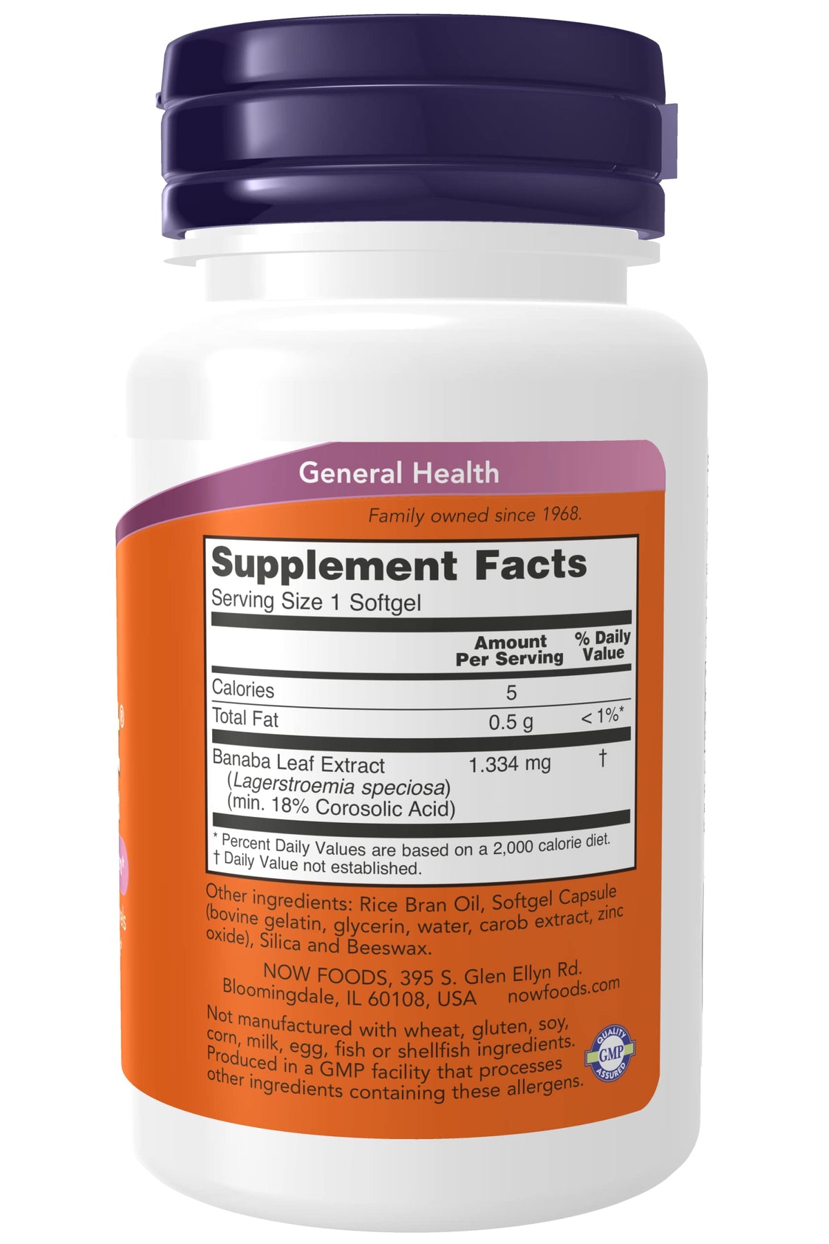 NOW Foods GlucoFit 60 gélules arrière avec informations nutritionnelles