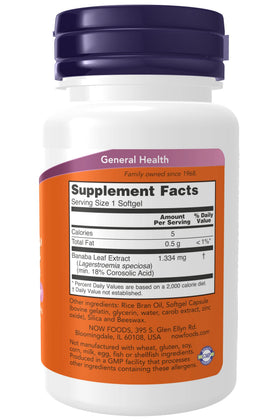 NOW Foods GlucoFit 60 gélules arrière avec informations nutritionnelles