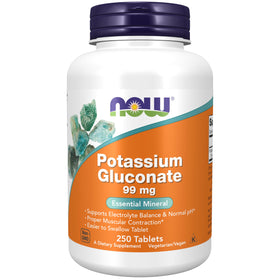 NOW Foods Gluconate de Potassium 99 mg 250 comprimés vue de face
