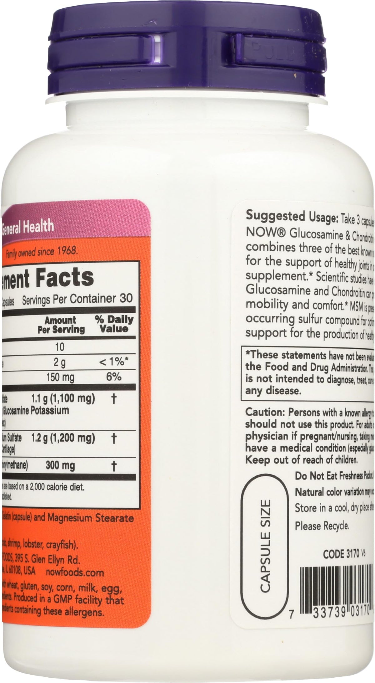 NOW Foods Glucosamine & Chondroitin 90 gélules côté