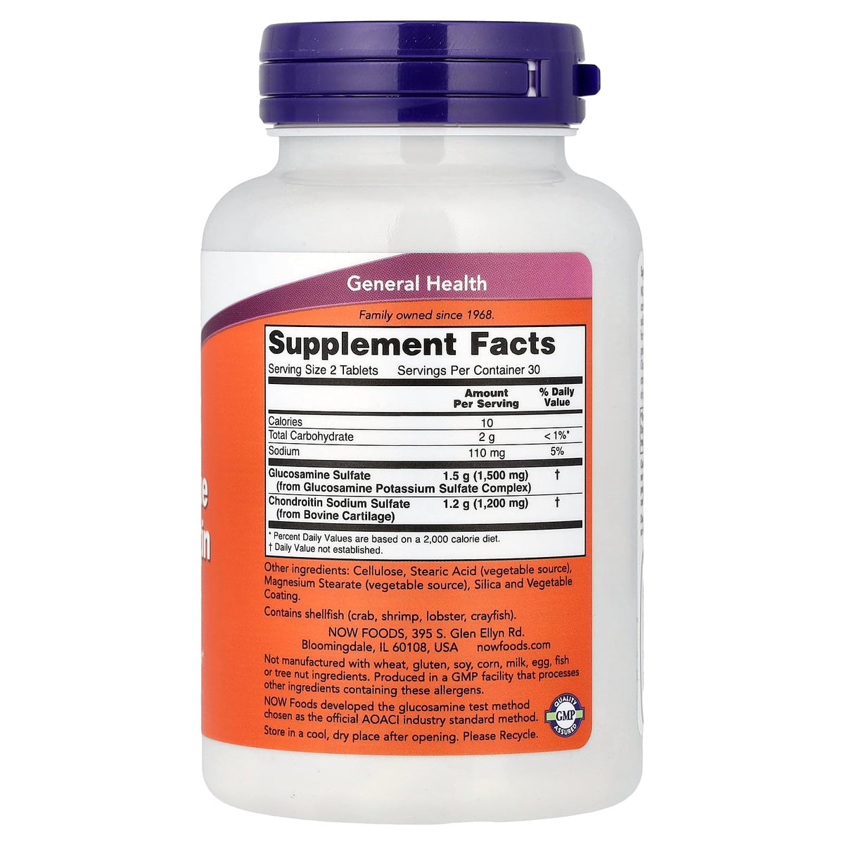 NOW Foods Glucosamine & Chondroitin emballage et informations nutritionnelles