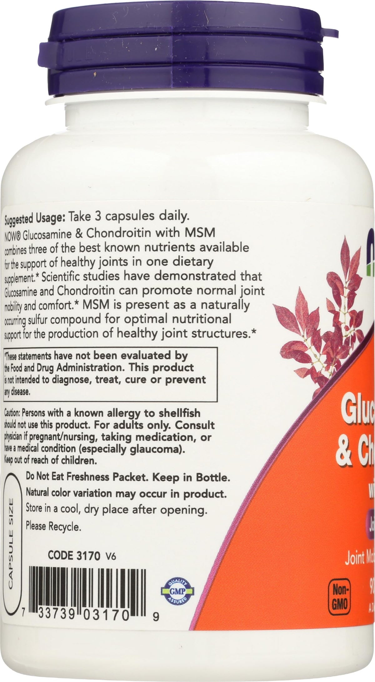 NOW Foods Glucosamine & Chondroitin étiquette et dosage