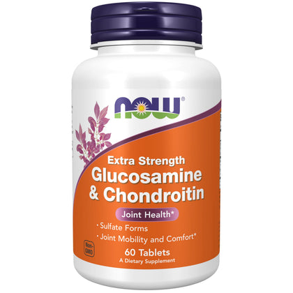 NOW Foods Glucosamine & Chondroitin Extra Strength 60 tablettes vue de face