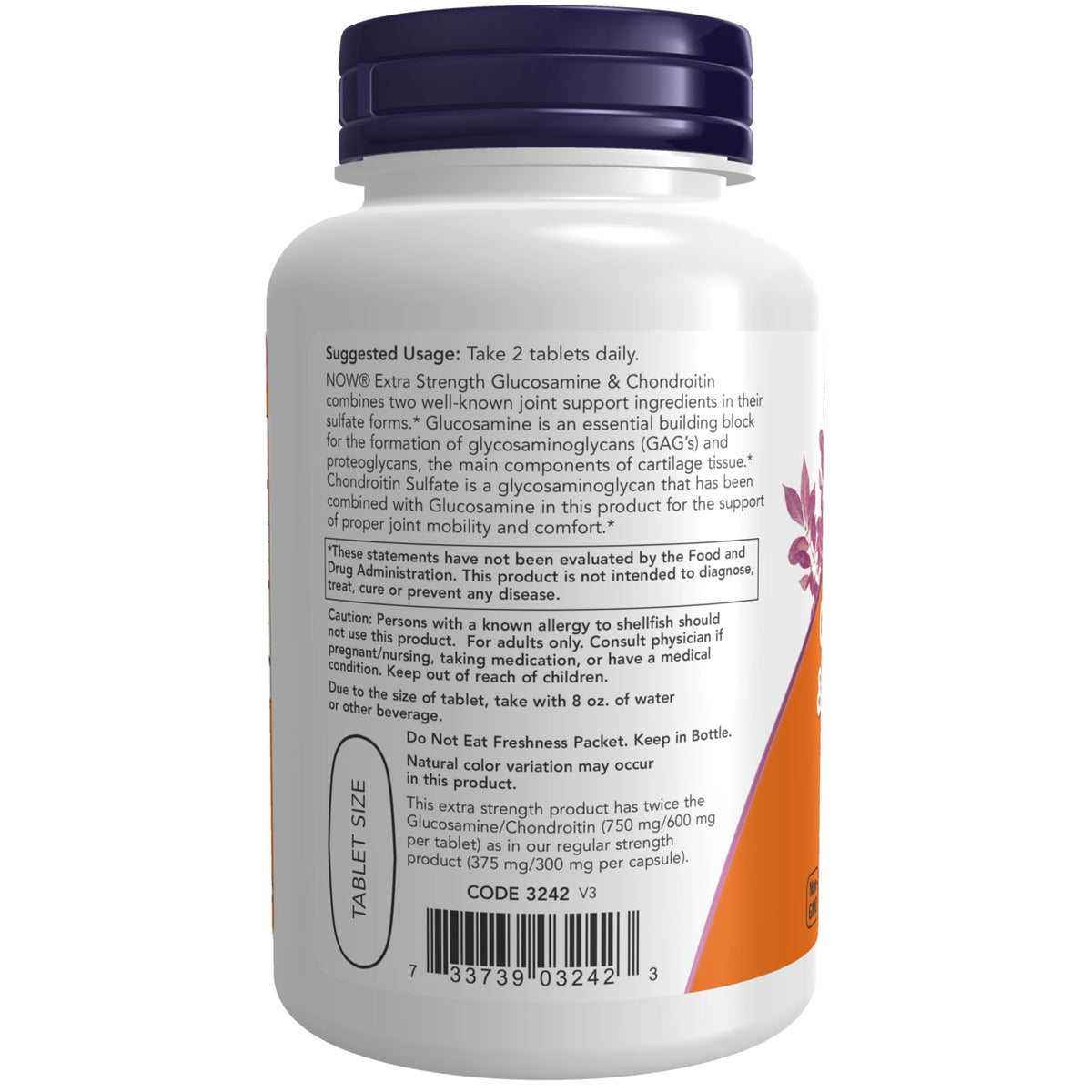 NOW Foods Glucosamine & Chondroitin Extra Strength tableau des ingrédients