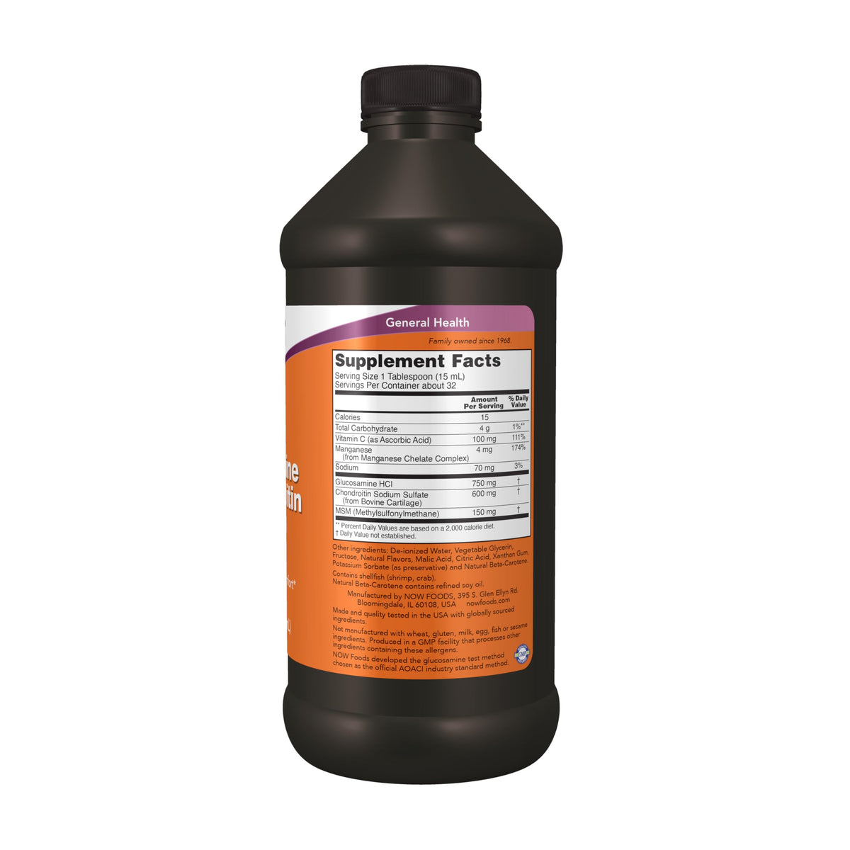 NOW Foods Glucosamine & Chondroitine liquide 558g côté