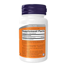 NOW Foods Glutathione 250mg 60 capsules étiquette détaillée