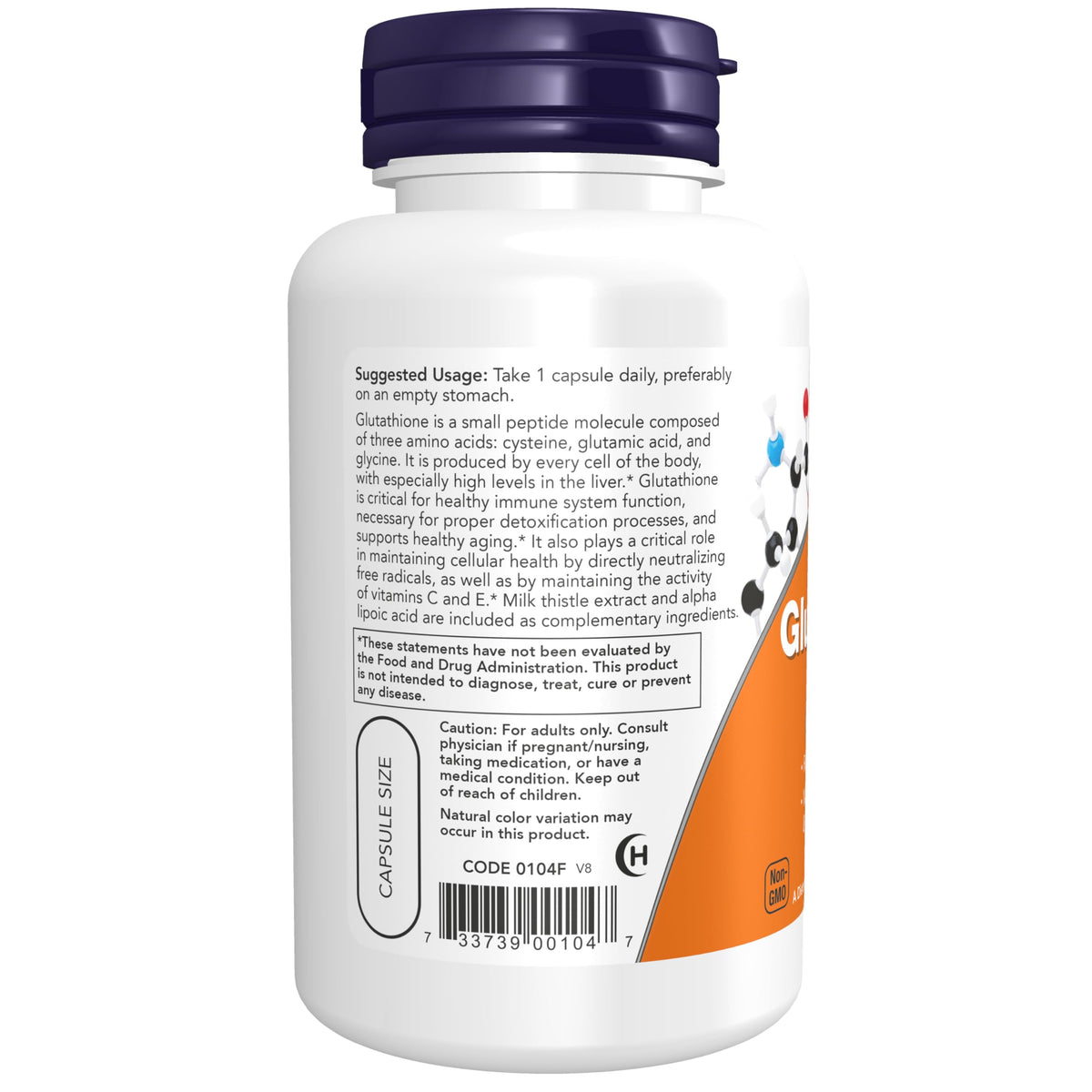 NOW Foods Glutathione 500 mg, capsules végétales sur fond blanc