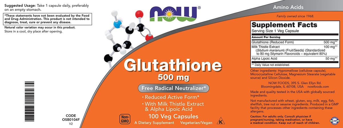 NOW Foods Glutathione 500 mg extrait de Chardon-Marie