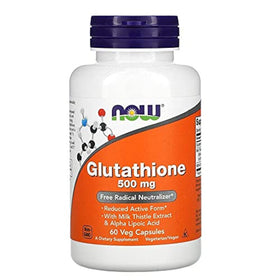 NOW Foods Glutathione Antioxydant Cellulaire 500 mg - 60 Capsules Végétariennes, vue de face