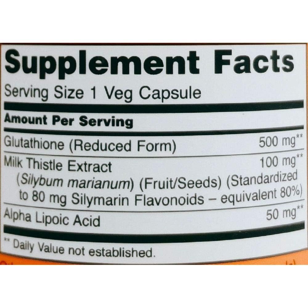 NOW Foods Glutathione Antioxydant Cellulaire 500 mg - Capsules sur une surface en bois