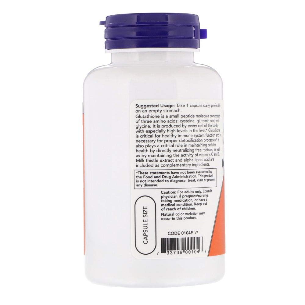 NOW Foods Glutathione Antioxydant Cellulaire 500 mg - Capsules végétariennes dans une main