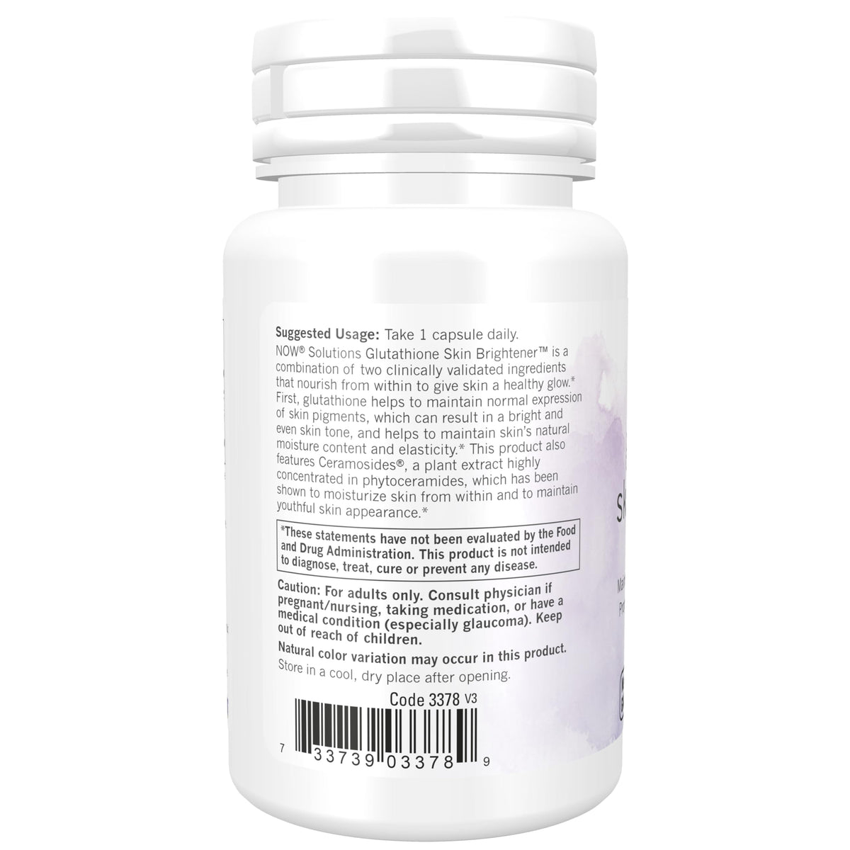 NOW Foods Glutathione Skin Brightener capsules in a hand