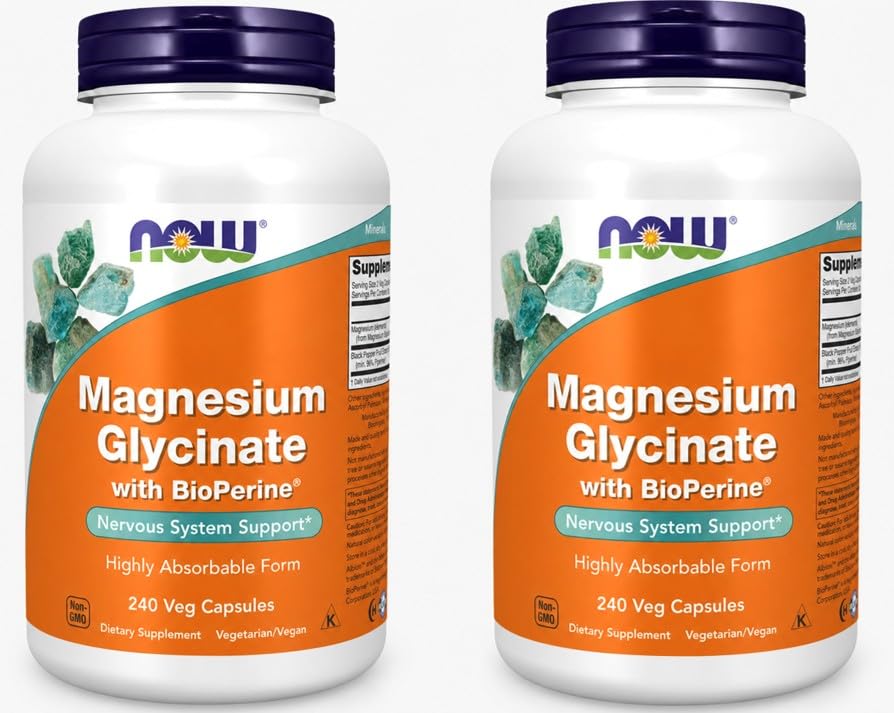 NOW Foods Glycinate de Magnésium 240 capsules végétales vue de face