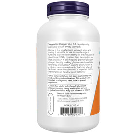 NOW Foods Glycine 1 000 mg Capsules Végétales, côté avec étiquette