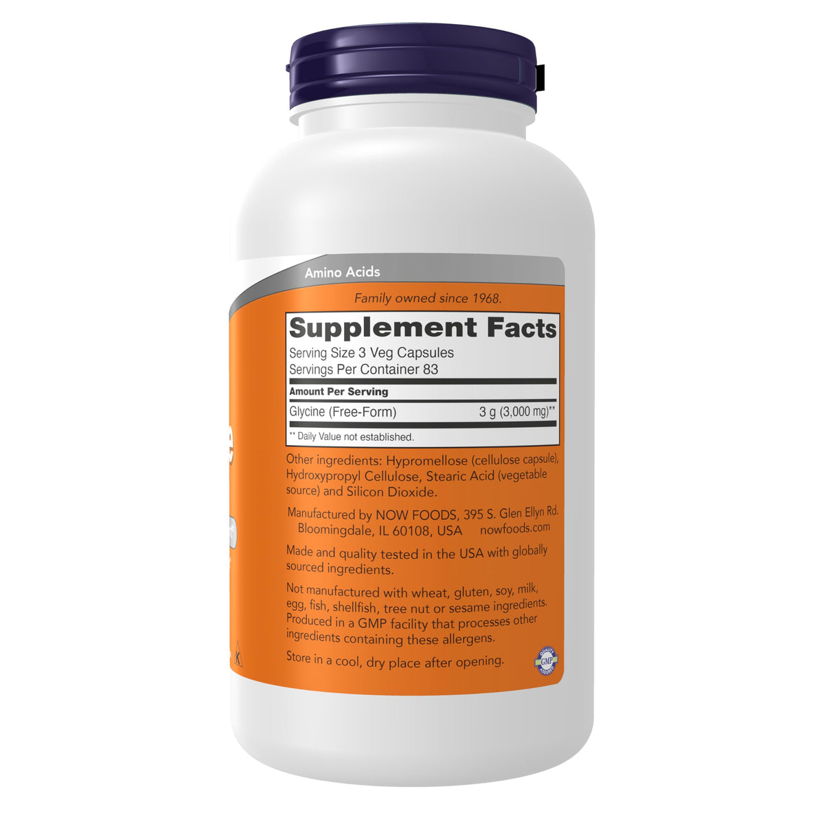 NOW Foods Glycine 1 000 mg Capsules Végétales, vue arrière