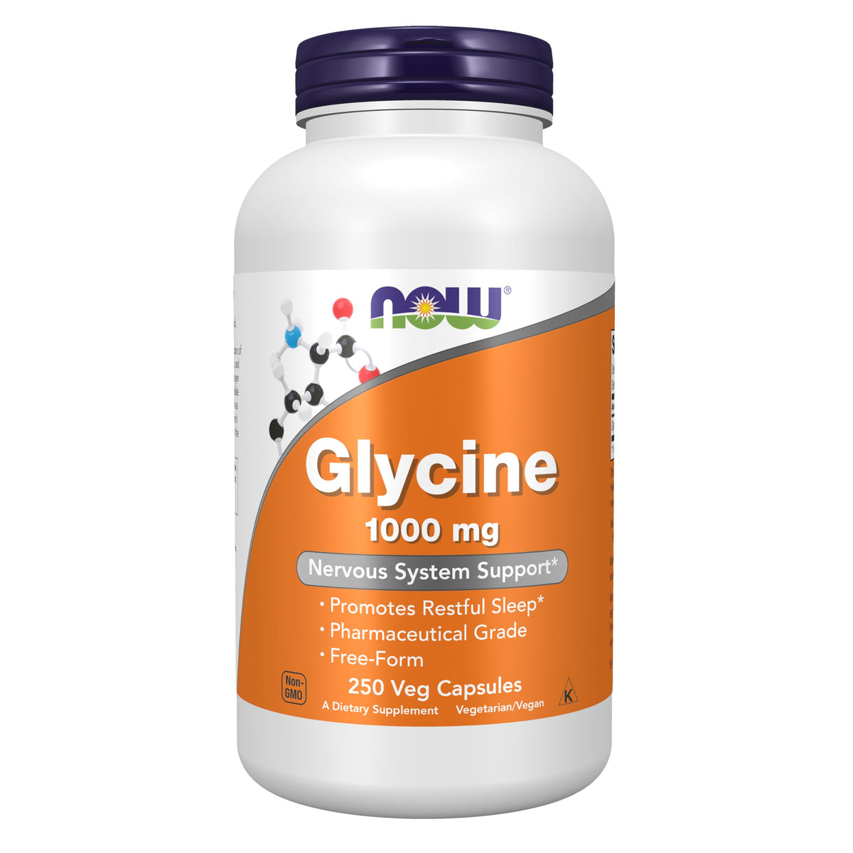 NOW Foods Glycine 1 000 mg Capsules Végétales, vue avant