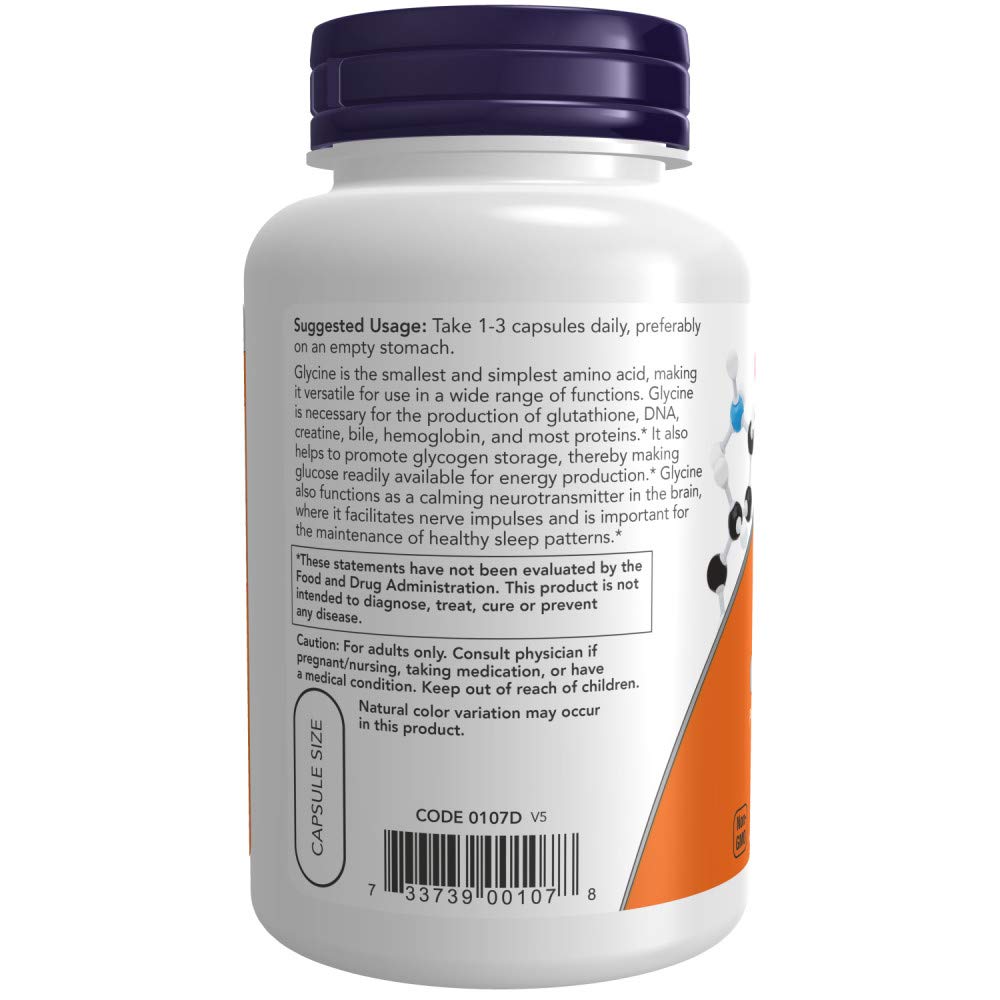 NOW Foods Glycine 1000 mg - Emballage vue de côté