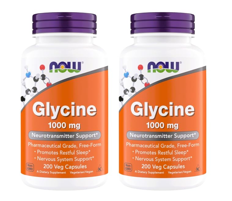 NOW Foods Glycine 1000mg 200 capsules végétariennes vue de face