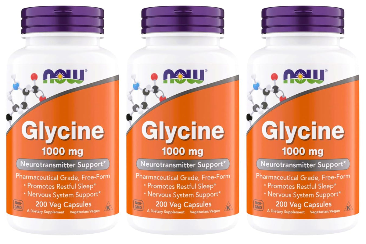 NOW Foods Glycine 1000mg, capsules végétales, emballage avant