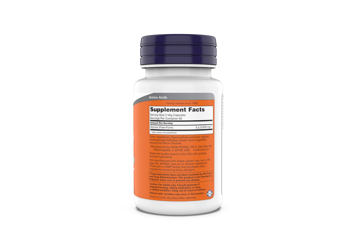 NOW Foods Glycine 1000mg capsules végétales vue arrière