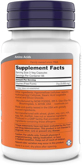 NOW Foods Glycine 1000mg, capsules végétales, vue latérale