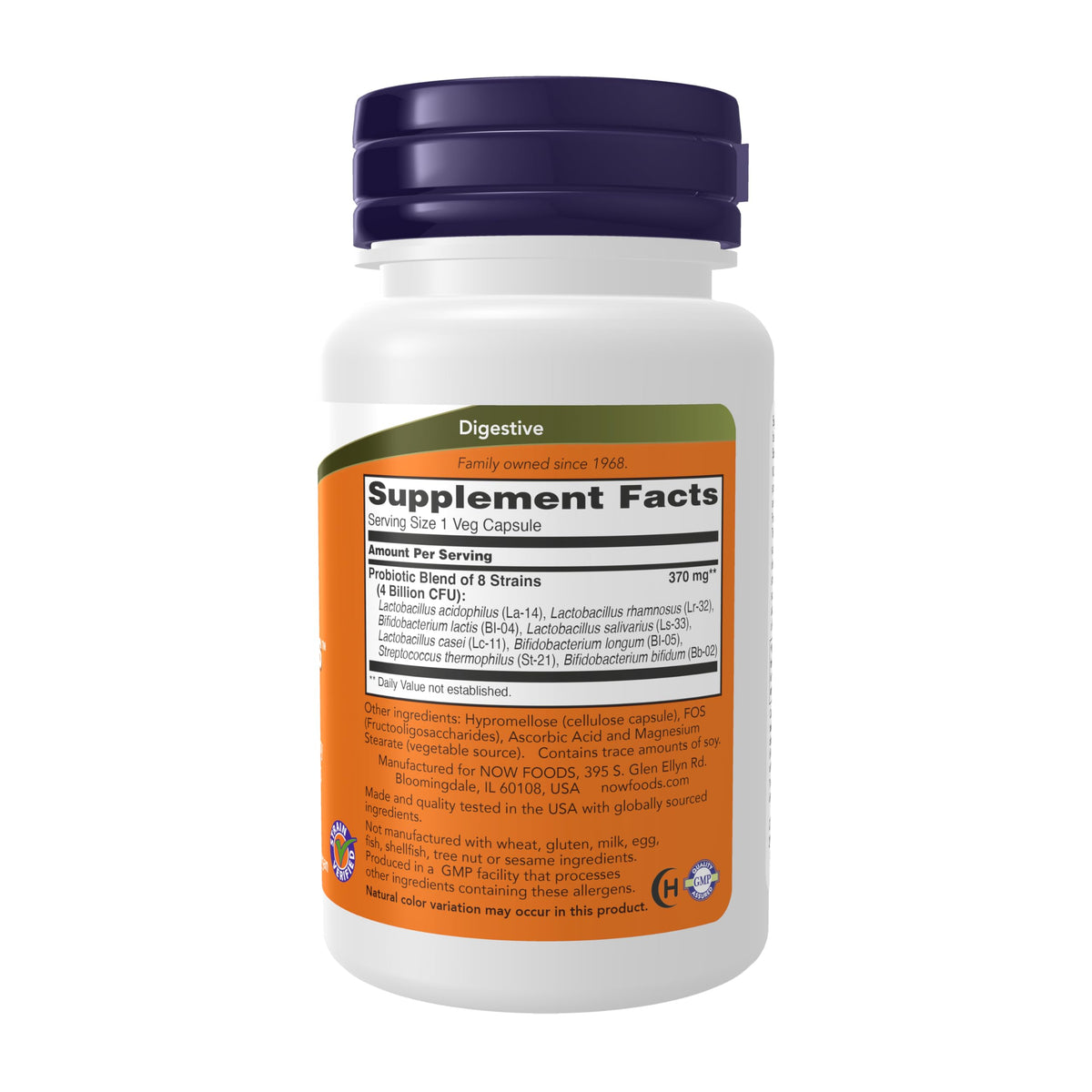 NOW Foods Gr8-Dophilus étiquette avec détails de composition