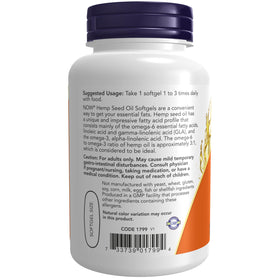 NOW Foods Huile de Graines de Chanvre 1000 mg gélules sur une table