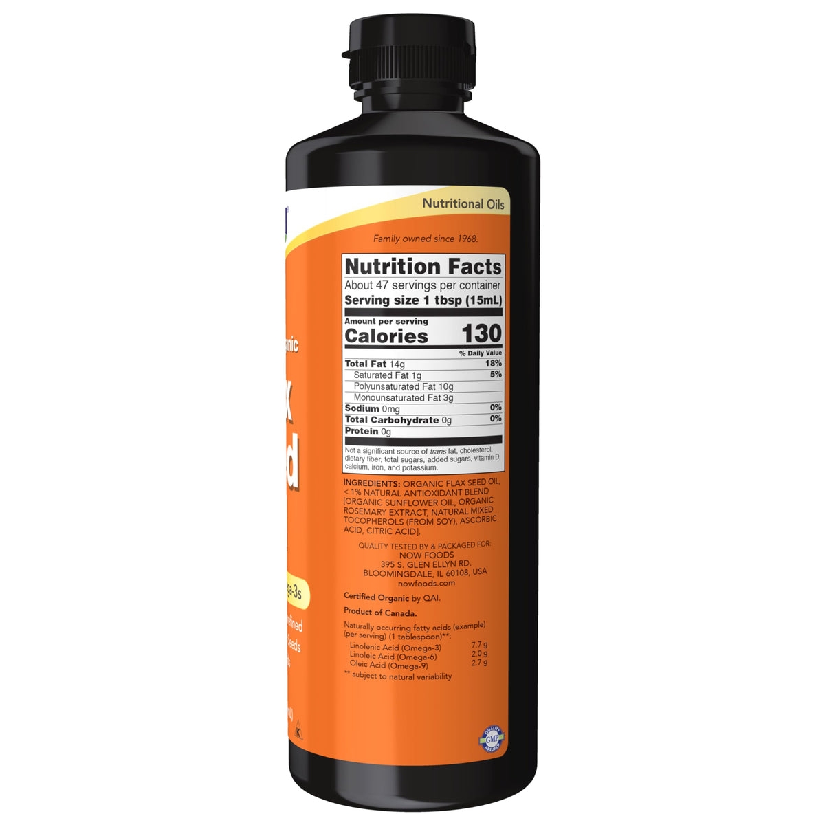NOW Foods Huile de Graines de Lin Bio 721g étiquette