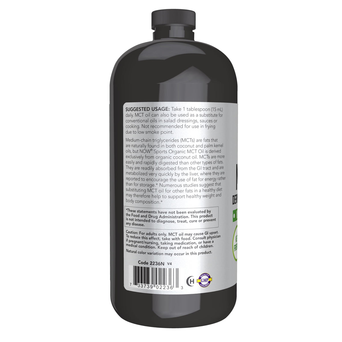 NOW Foods Huile MCT Bio bouteille vue arrière