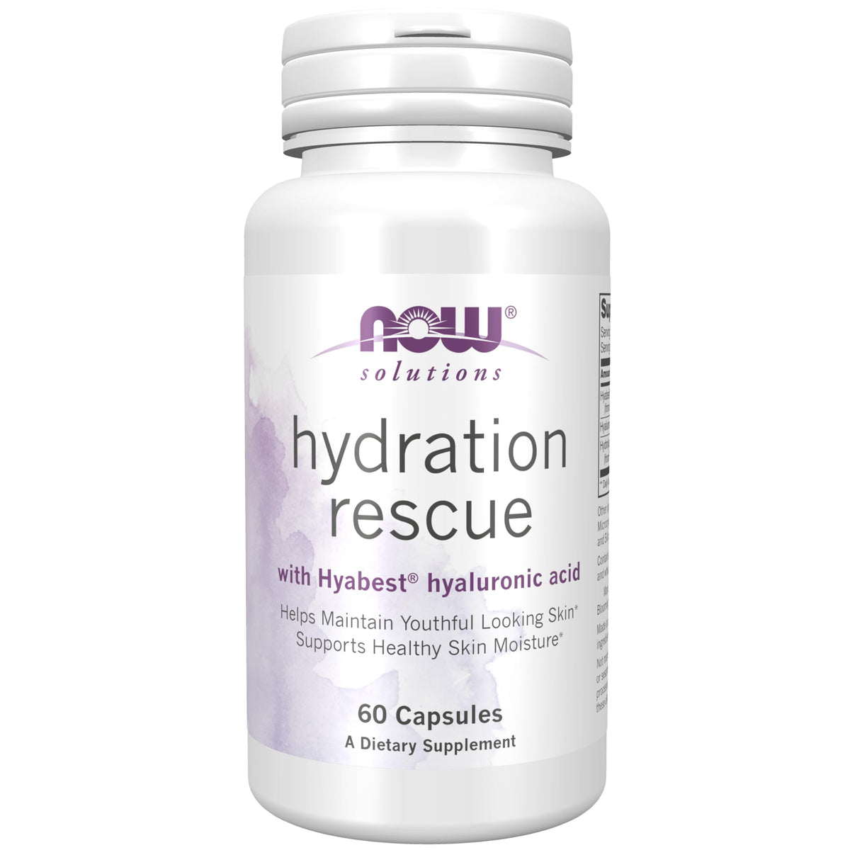 NOW Foods Hydration Rescue Acide Hyaluronique 60 capsules végétales, vue de face