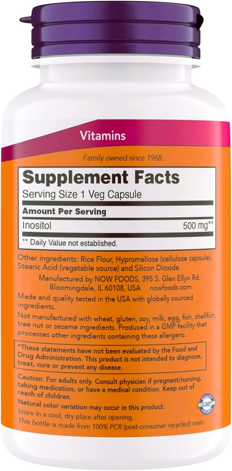 NOW Foods Inositol 500 mg 200 capsules végétariennes emballage