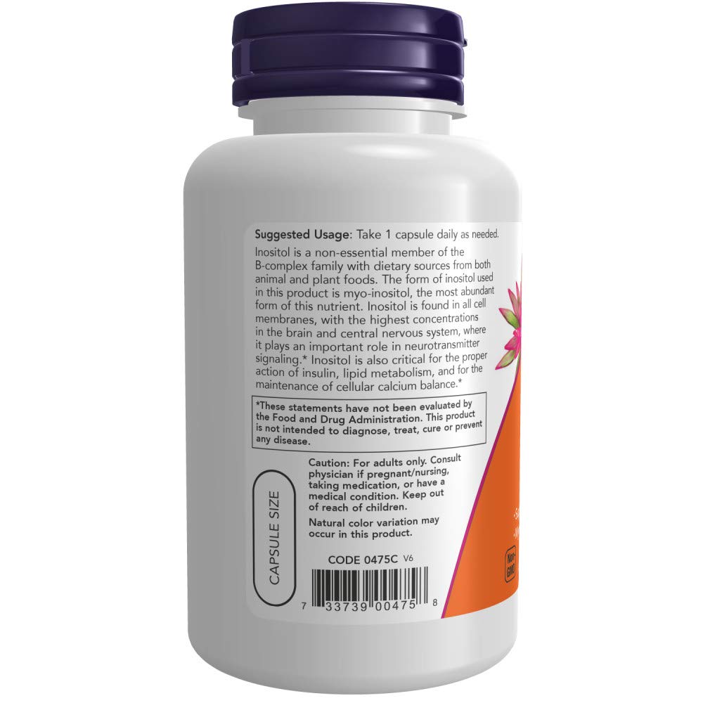 NOW Foods Inositol 500mg 100 capsules près de l'étiquette des ingrédients