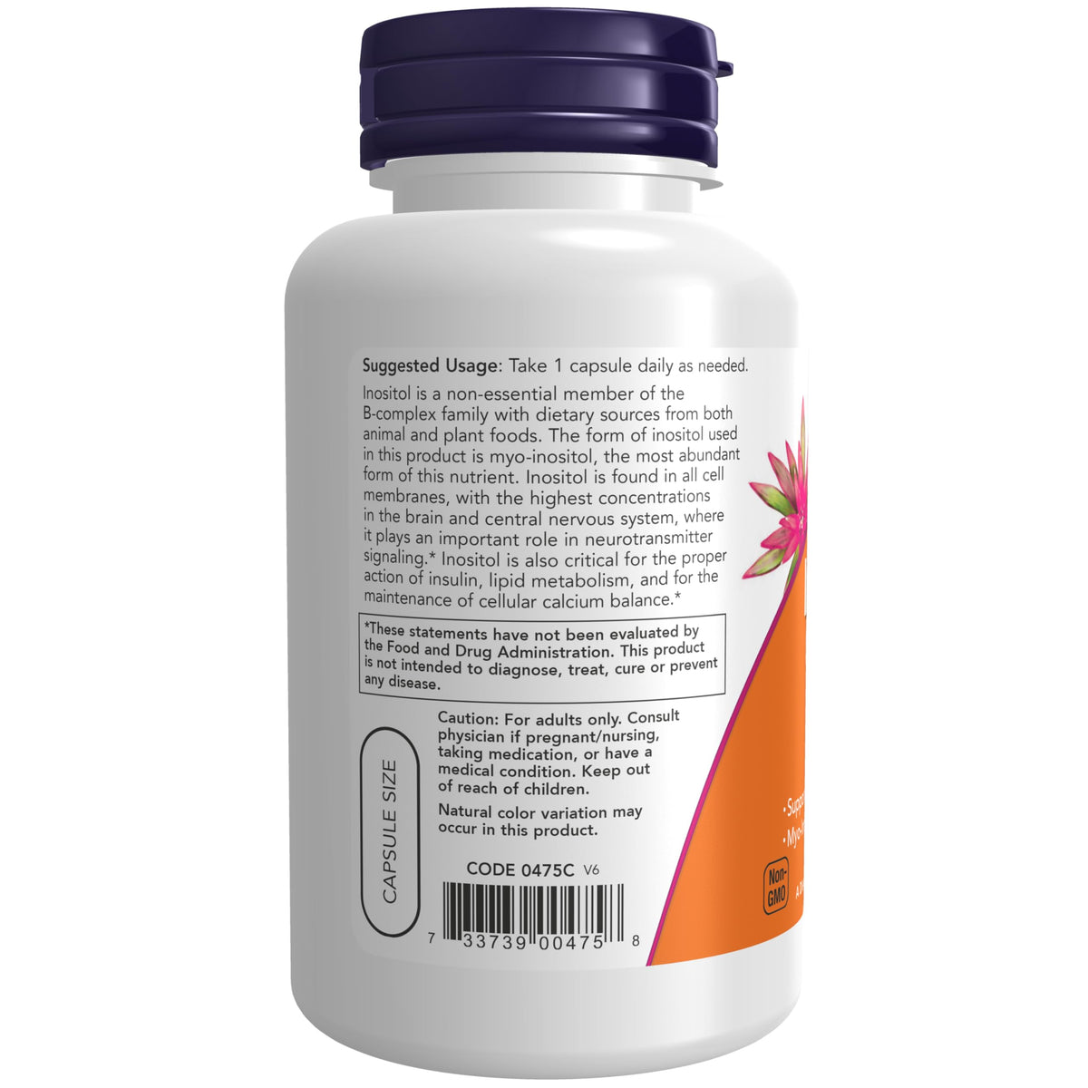NOW Foods Inositol 500mg étiquette avec spécifications
