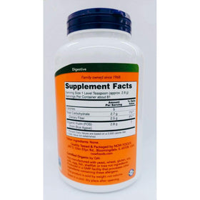 NOW Foods Inuline Prébiotique Fos vue arrière avec informations nutritionnelles
