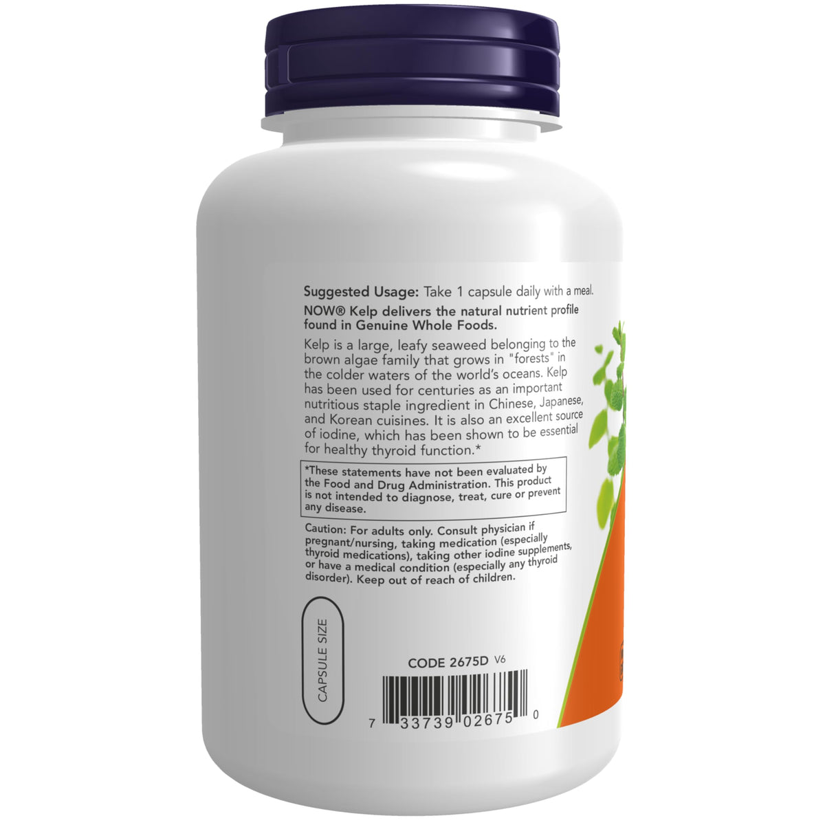 NOW Foods Kelp 325 mcg capsules ouvertes montrant leur taille