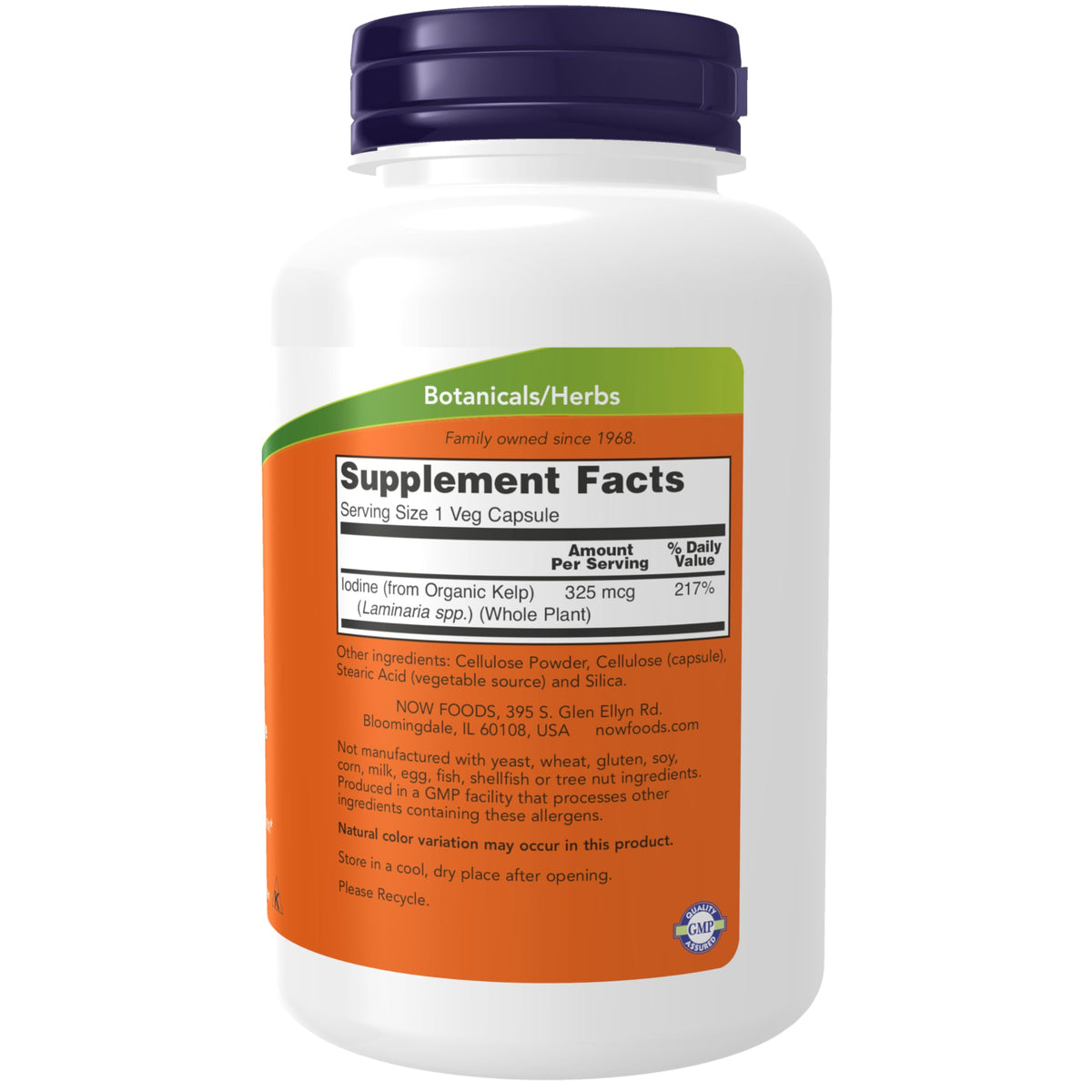 NOW Foods Kelp 325 mcg emballage avec informations nutritionnelles