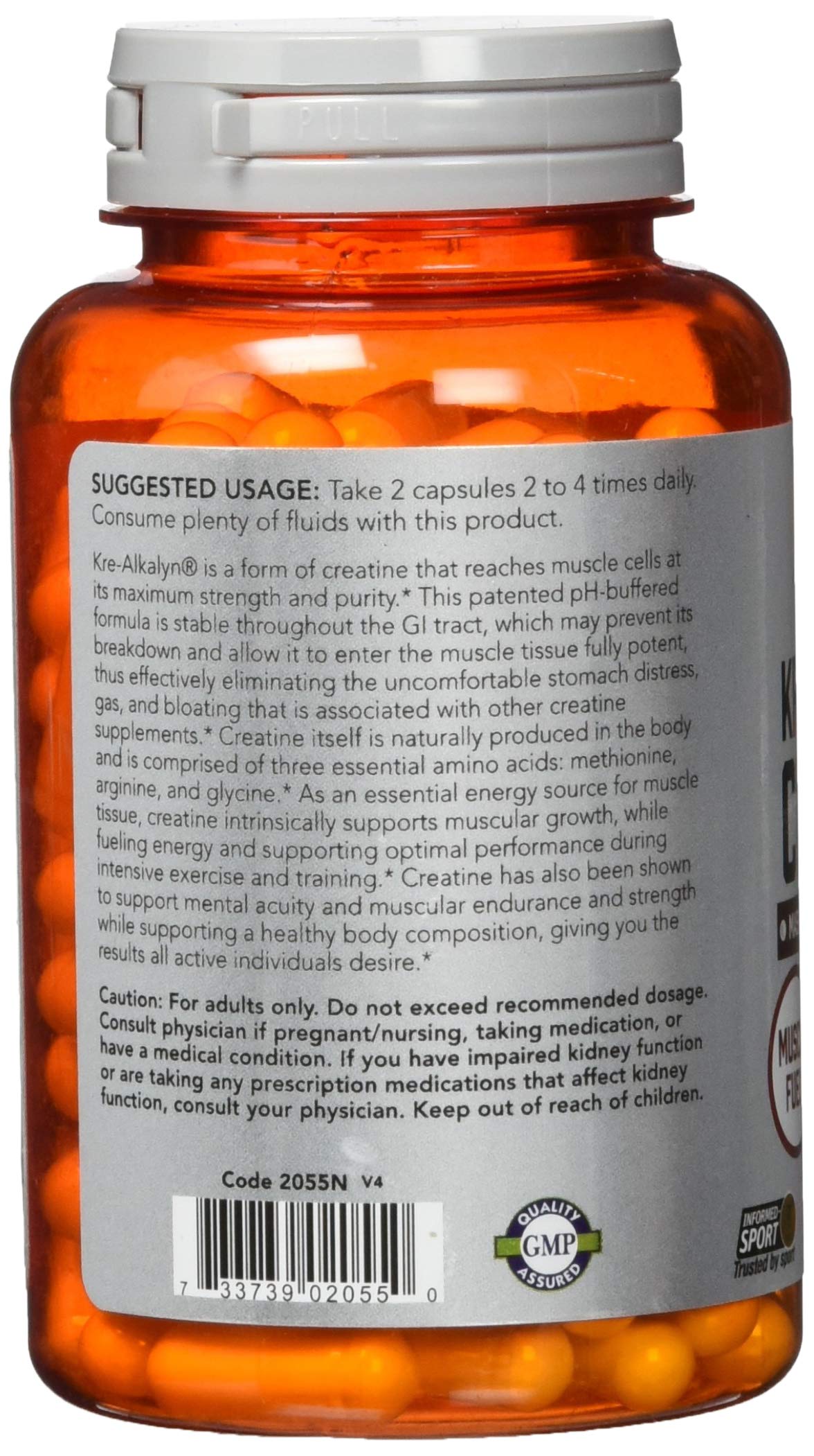 NOW Foods Kre-Alkalyn Créatine 1500 mg 120 Capsules - contenu des capsules